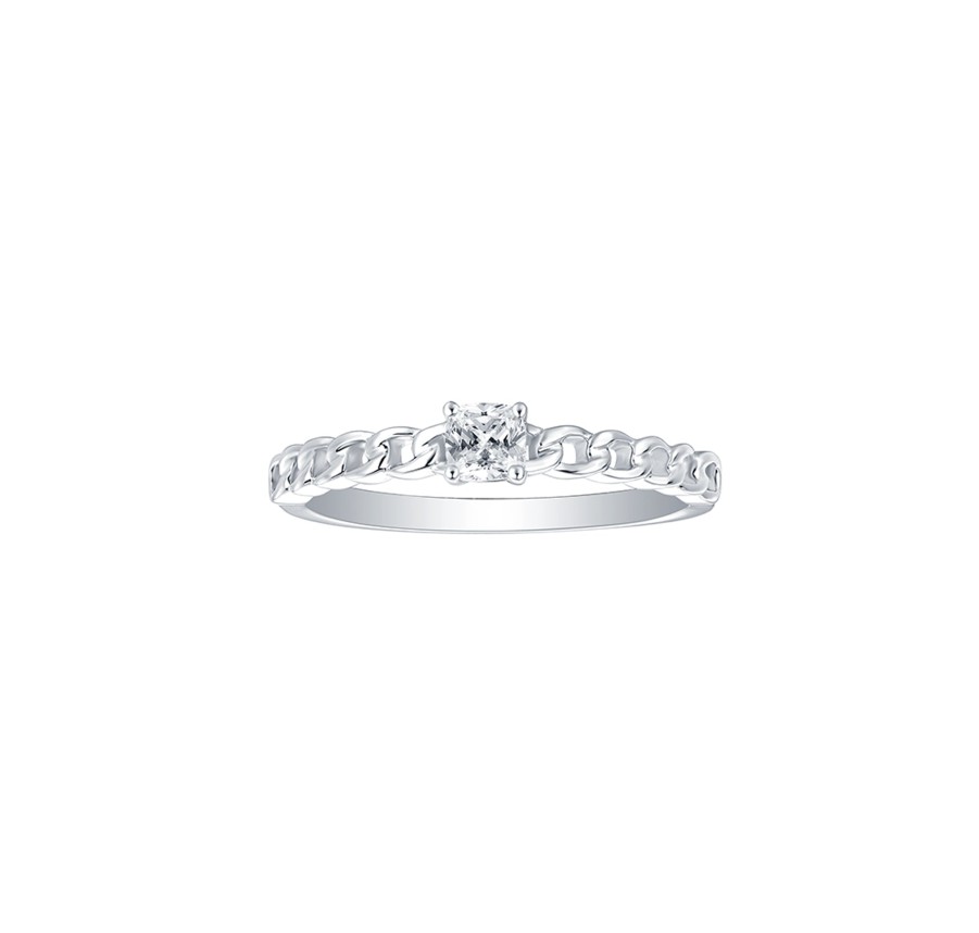 Rings Smiling Rocks | Lab Grown Diamond Cushion Solitaire Linking Chain Ring