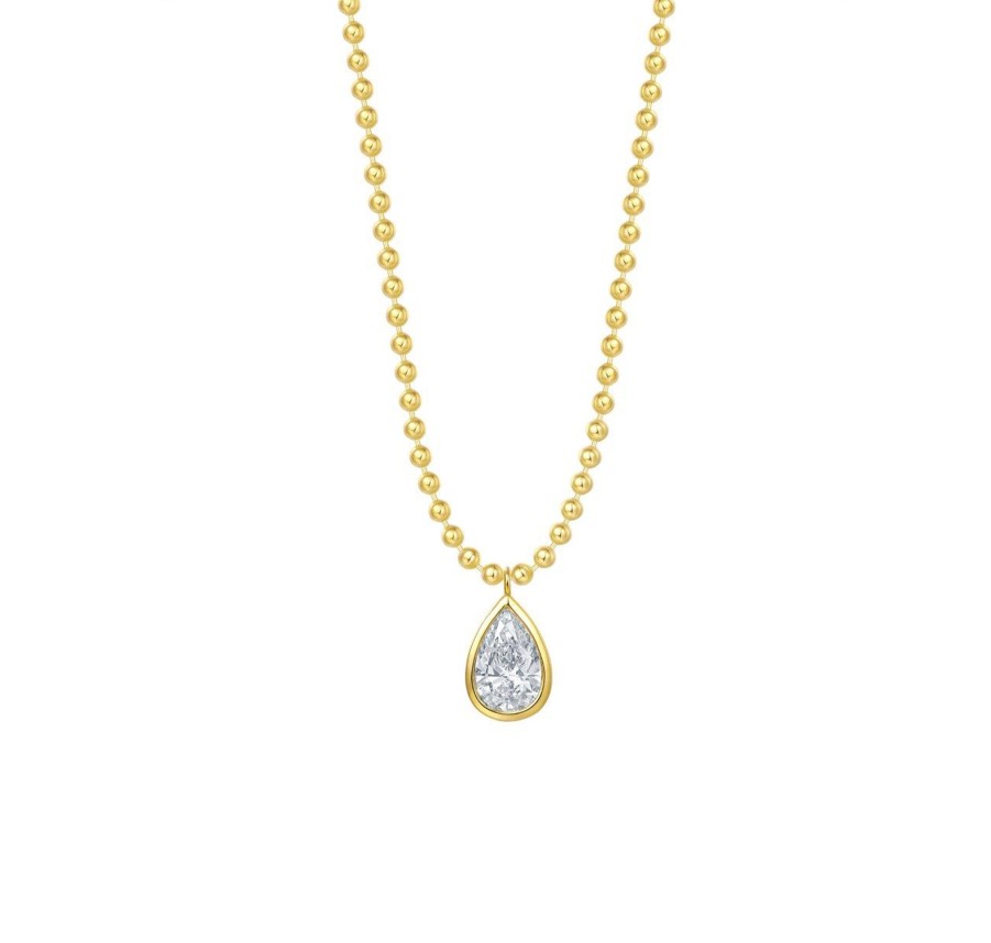 Necklaces Smiling Rocks | 1 Ctw Ball Chain Necklace With Pear Solitaire Diamond Necklace Yellow Gold