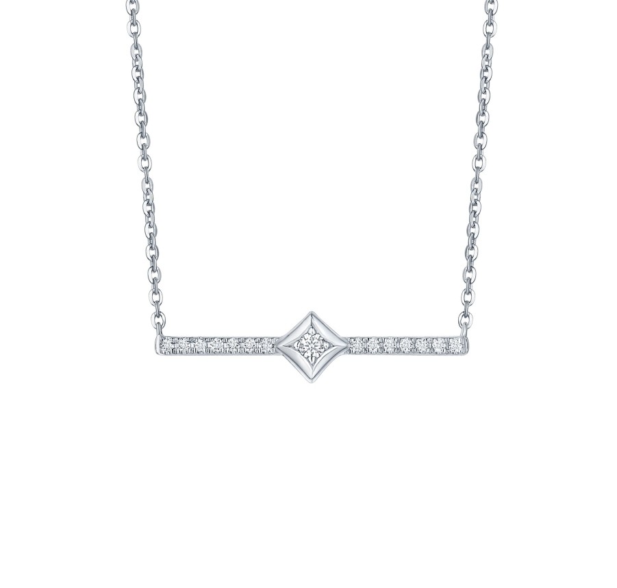 Necklaces Smiling Rocks | Bar 0.10Ctw Lab Grown Diamonds Necklace Nl-00691Wht White Gold