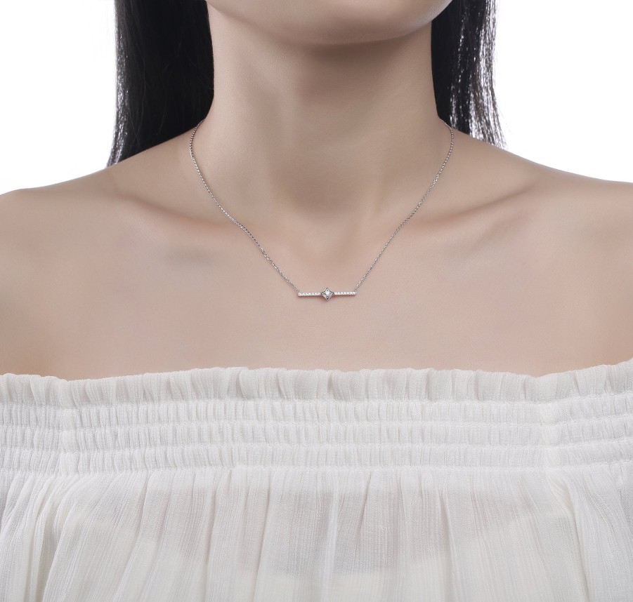 Necklaces Smiling Rocks | Bar 0.10Ctw Lab Grown Diamonds Necklace Nl-00691Wht White Gold