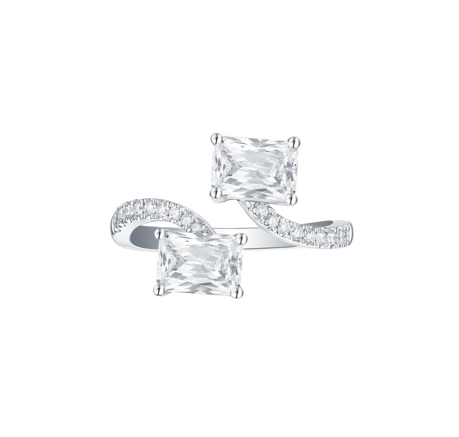 Rings Smiling Rocks | Bridal 2.28Ctw Emerald Bypass Ring Lab Grown Diamond R-00536Wht White Gold