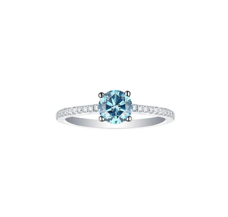 Rings Smiling Rocks | Blush-Blue 0.90Ctw Solitaire Ring With Diamonds R-00520Blu White Gold