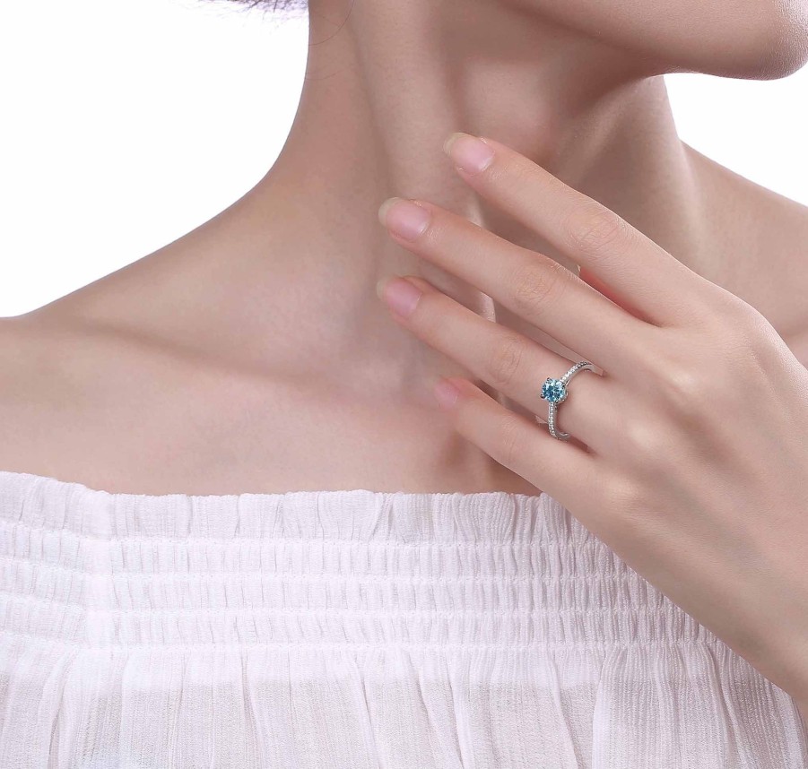 Rings Smiling Rocks | Blush-Blue 0.90Ctw Solitaire Ring With Diamonds R-00520Blu White Gold