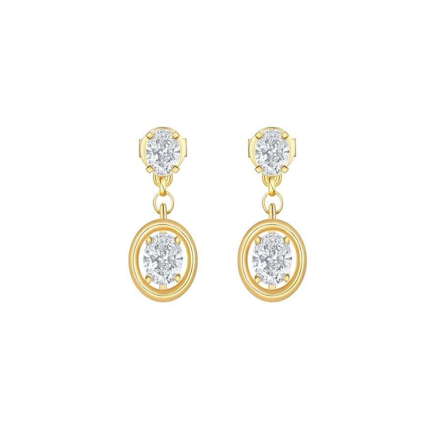 Earrings Smiling Rocks | Lab Grown 1.00Ctw Oval Drop Diamond Frame Earrings E-03745Wht Yellow Gold