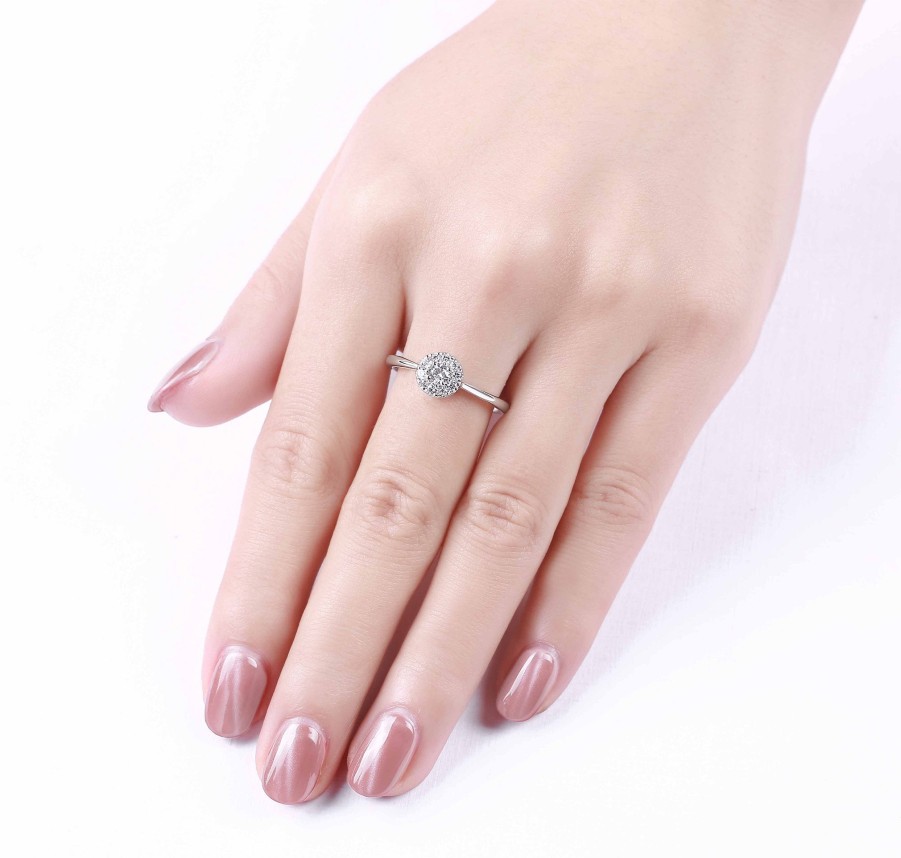 Rings Smiling Rocks | Engagement 0.30Ct Halo Ring R-00058Wht