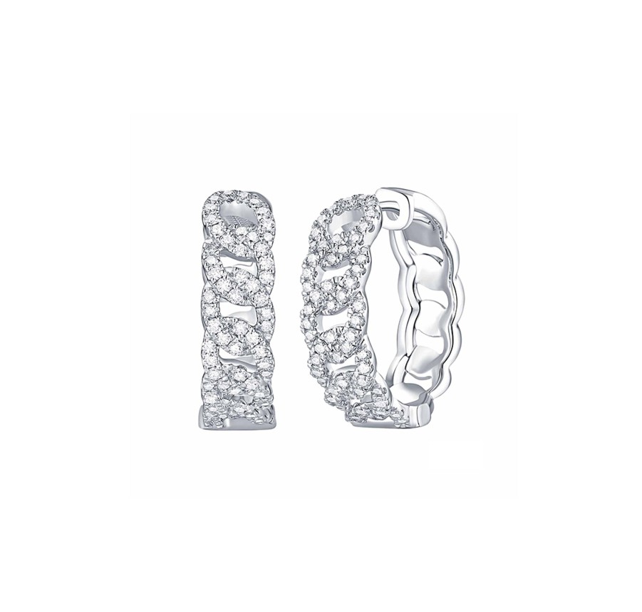 Earrings Smiling Rocks | Lab Grown Diamond 0.76Ctw Linking Mini Huggie Earrings E-01996Wht