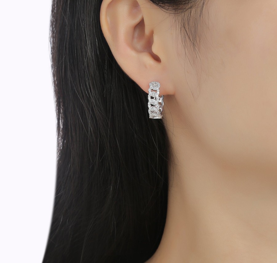 Earrings Smiling Rocks | Lab Grown Diamond 0.76Ctw Linking Mini Huggie Earrings E-01996Wht