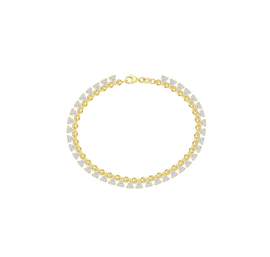 Bracelets Smiling Rocks | Lab Grown 3.21Ct Round Diamond With Bead Ball Bracelet Yellow Gold