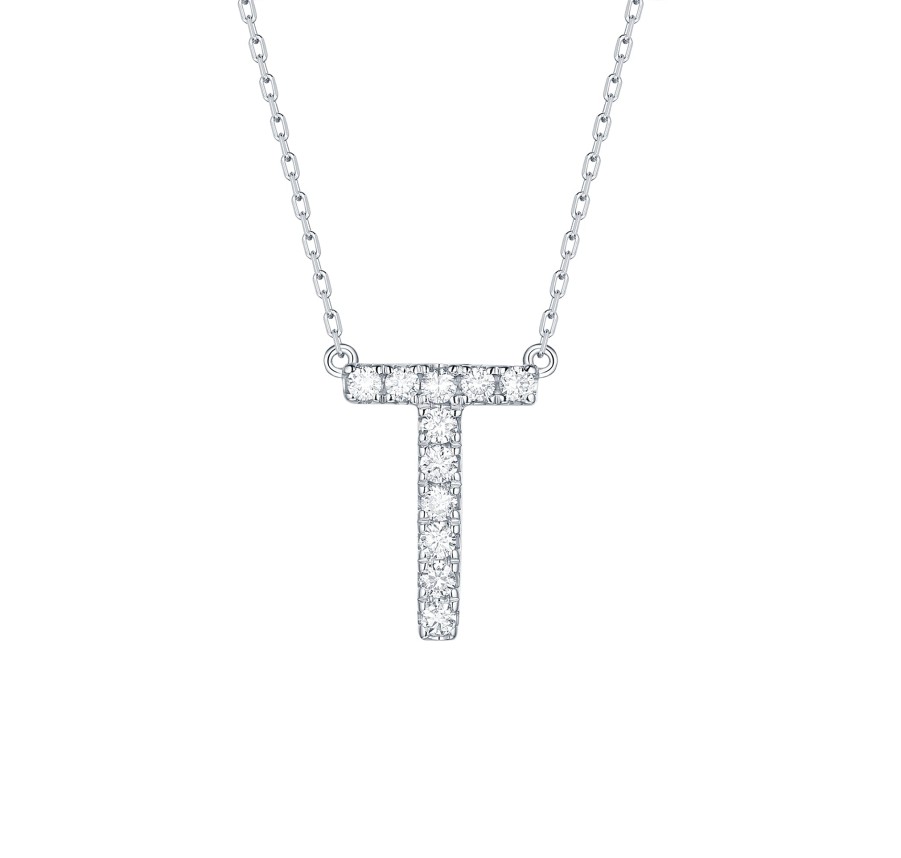 Necklaces Smiling Rocks | My Type 0.16Ct "T" Lab Grown Diamond Necklace Nl-00165Wht