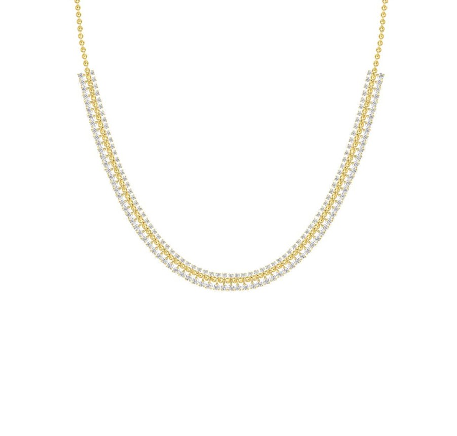 Necklaces Smiling Rocks | 3.69 Ctw Beads Ball With Drop Dangling Diamond Necklace Yellow Gold