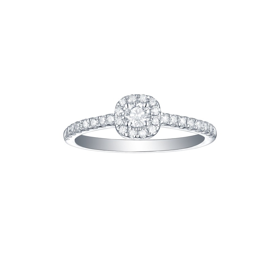 Rings Smiling Rocks | Engagement 0.44Ct Cushion Halo Ring R-00073Wht