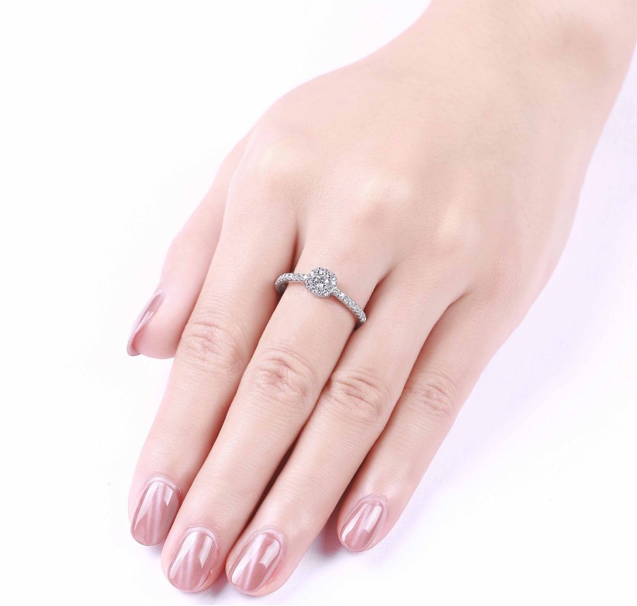 Rings Smiling Rocks | Engagement 0.44Ct Cushion Halo Ring R-00073Wht