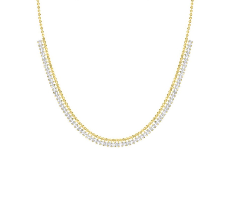 Necklaces Smiling Rocks | 3.59 Ctw Beads Ball With Baguette Drop Dangling Diamond Necklace Yellow Gold