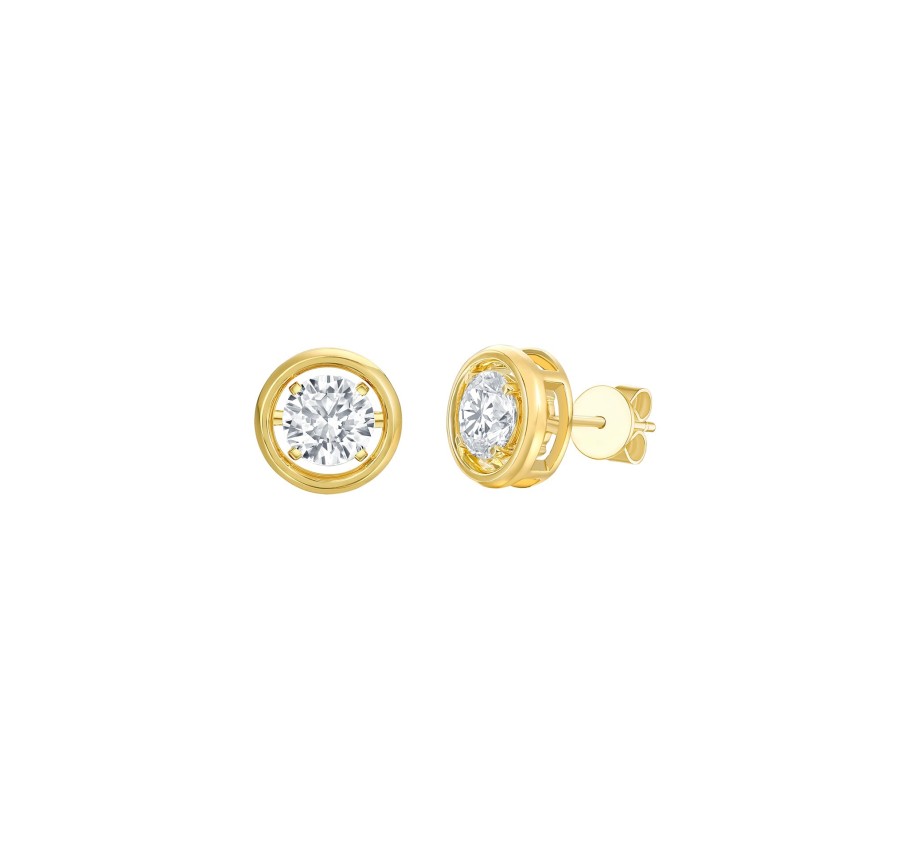 Earrings Smiling Rocks | Lab Grown 2.10Ctw Solitaire Stud Frame Earrings E-03735Wht Yellow Gold