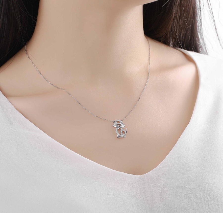 Necklaces Smiling Rocks | Mini 0.26Ct Lab Grown Diamond Puppy Necklace Nl-00217Wht