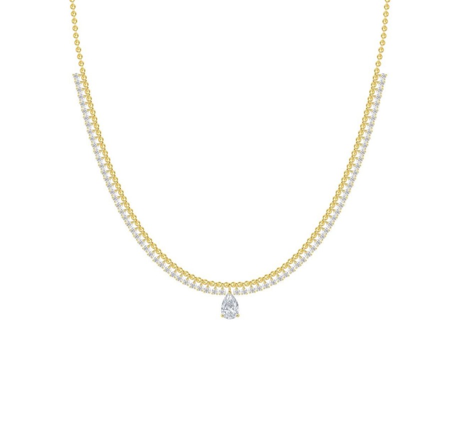 Necklaces Smiling Rocks | 3.66 Ctw Beads Ball With Pear Drop Dangling Diamond Necklace Yellow Gold