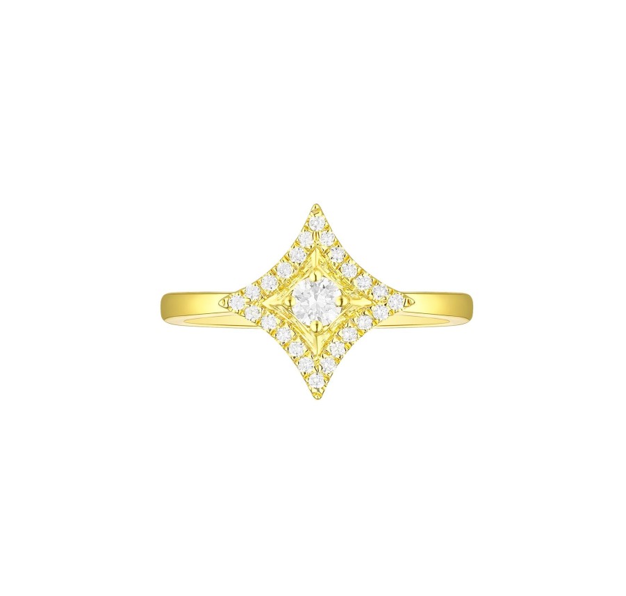 Rings Smiling Rocks | Sparkle Halo 0.27Ctw Lab Grown Diamond Ring R-00708Wht Yellow Gold