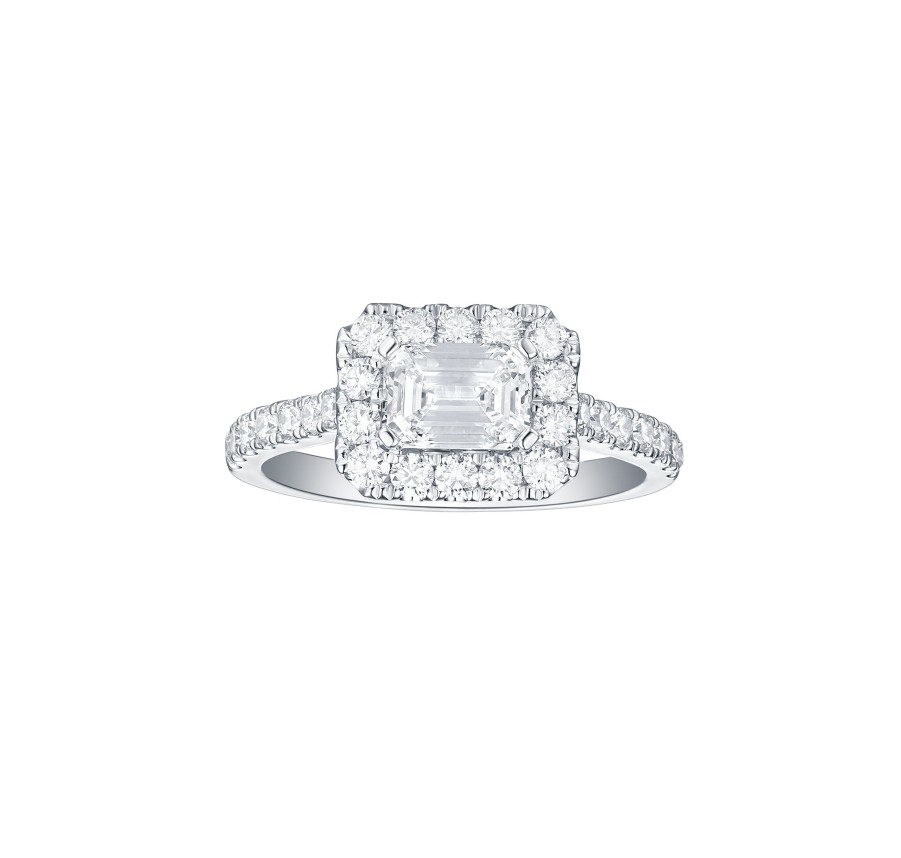 Rings Smiling Rocks | Bridal 1.81Ctw Emerald Halo Ring Lab Grown Diamond R-00526Wht White Gold