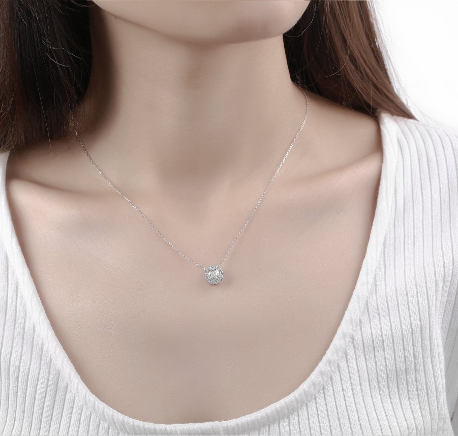 Necklaces Smiling Rocks | Essentials 0.71Ct Halo Necklace Nl-00092Wht