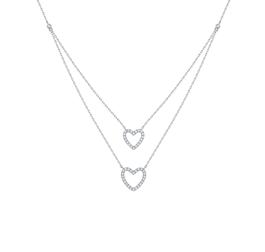 Necklaces Smiling Rocks | Double Layered 0.31Ctw Lab Grown Diamonds Hearts Necklace Nl-00679Wht White Gold