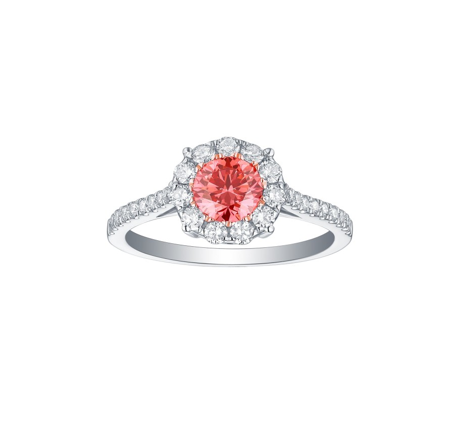 Rings Smiling Rocks | Souffle Pink 1.15Ctw Halo With Diamond Shank Ring R-00467Pnk White Gold