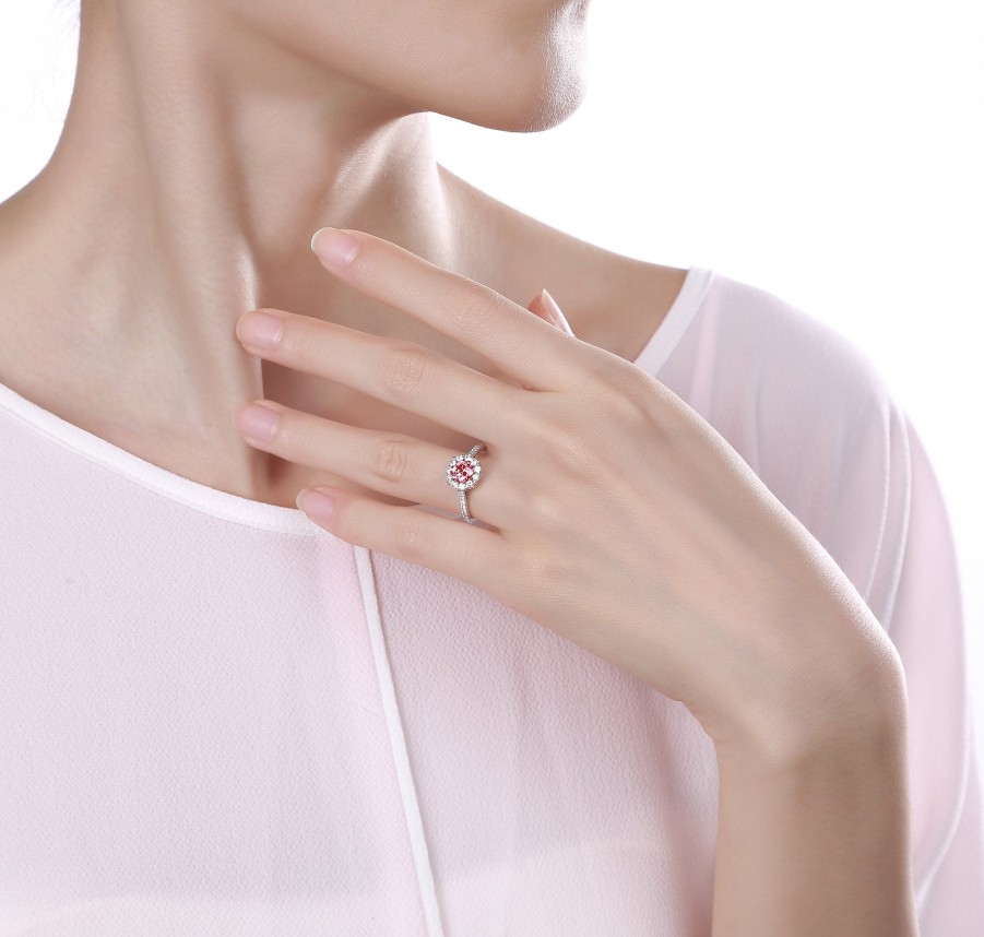 Rings Smiling Rocks | Souffle Pink 1.15Ctw Halo With Diamond Shank Ring R-00467Pnk White Gold