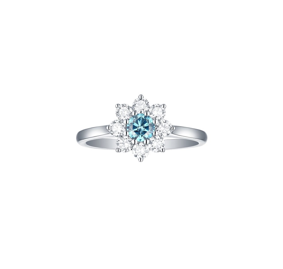 Rings Smiling Rocks | Blush Blue Cluster Flower 0.92Ctw Ring R-00524Blu White Gold