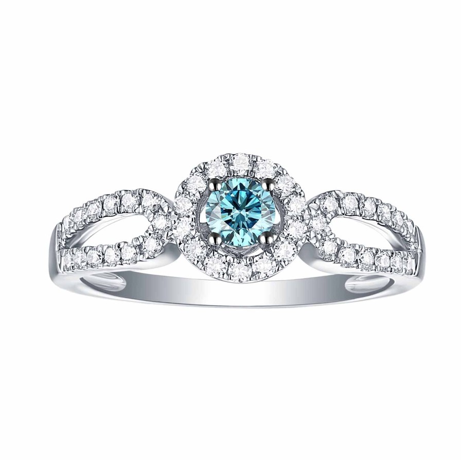 Rings Smiling Rocks | Blush Blue 0.50Ctw Split Shank Halo Diamond Ring R-00523Blu White Gold