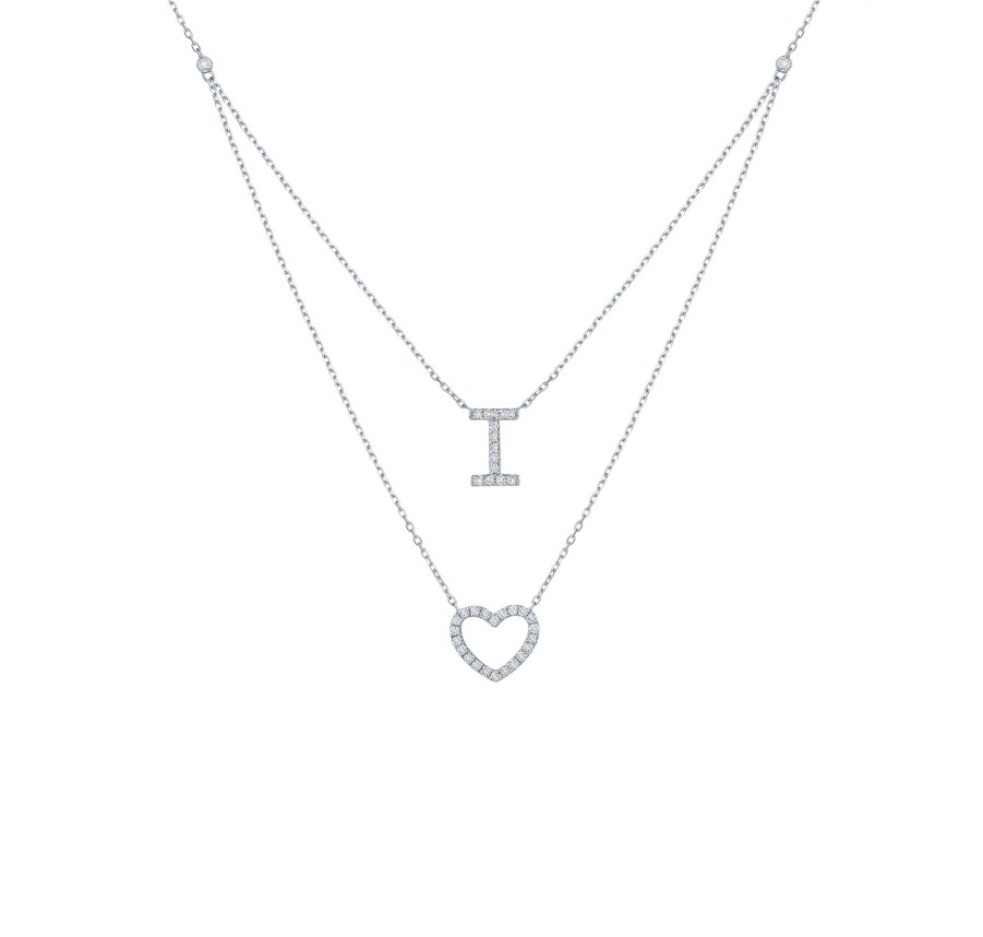 Necklaces Smiling Rocks | Double Layered 0.29Ctw Lab Grown Diamonds Love Necklace Nl-00683Wht White Gold