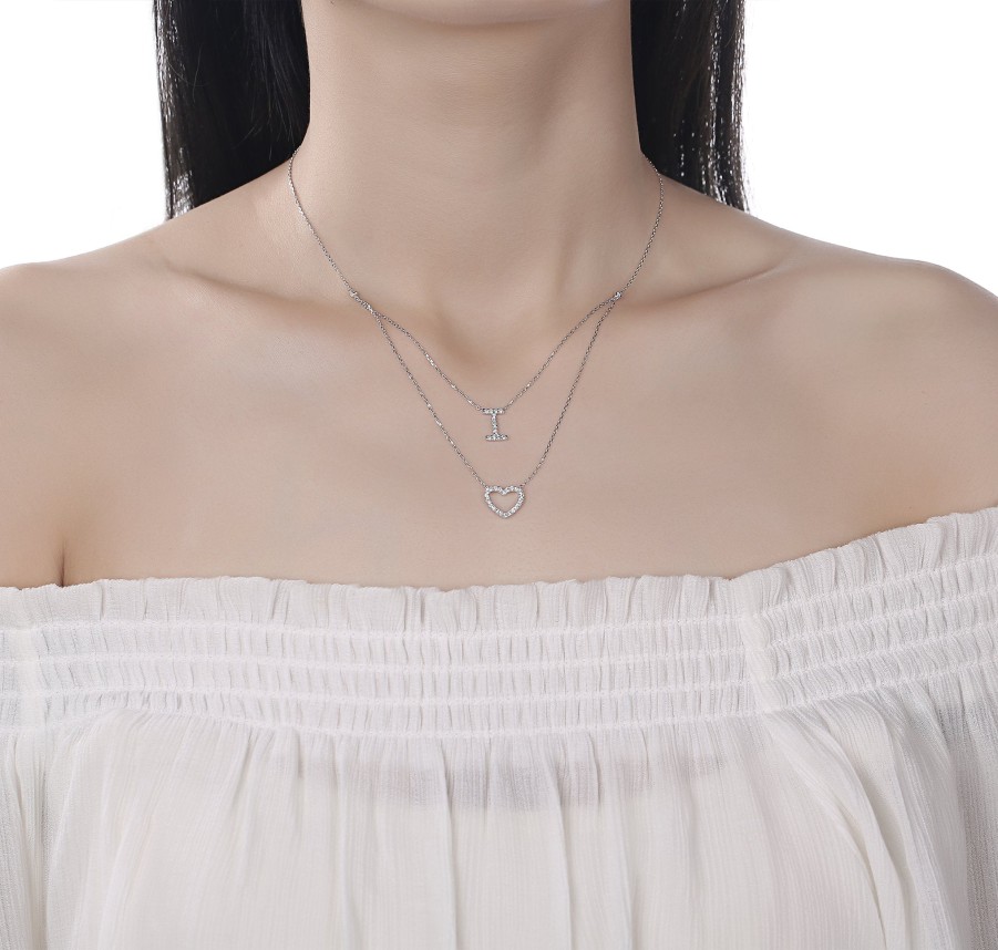 Necklaces Smiling Rocks | Double Layered 0.29Ctw Lab Grown Diamonds Love Necklace Nl-00683Wht White Gold