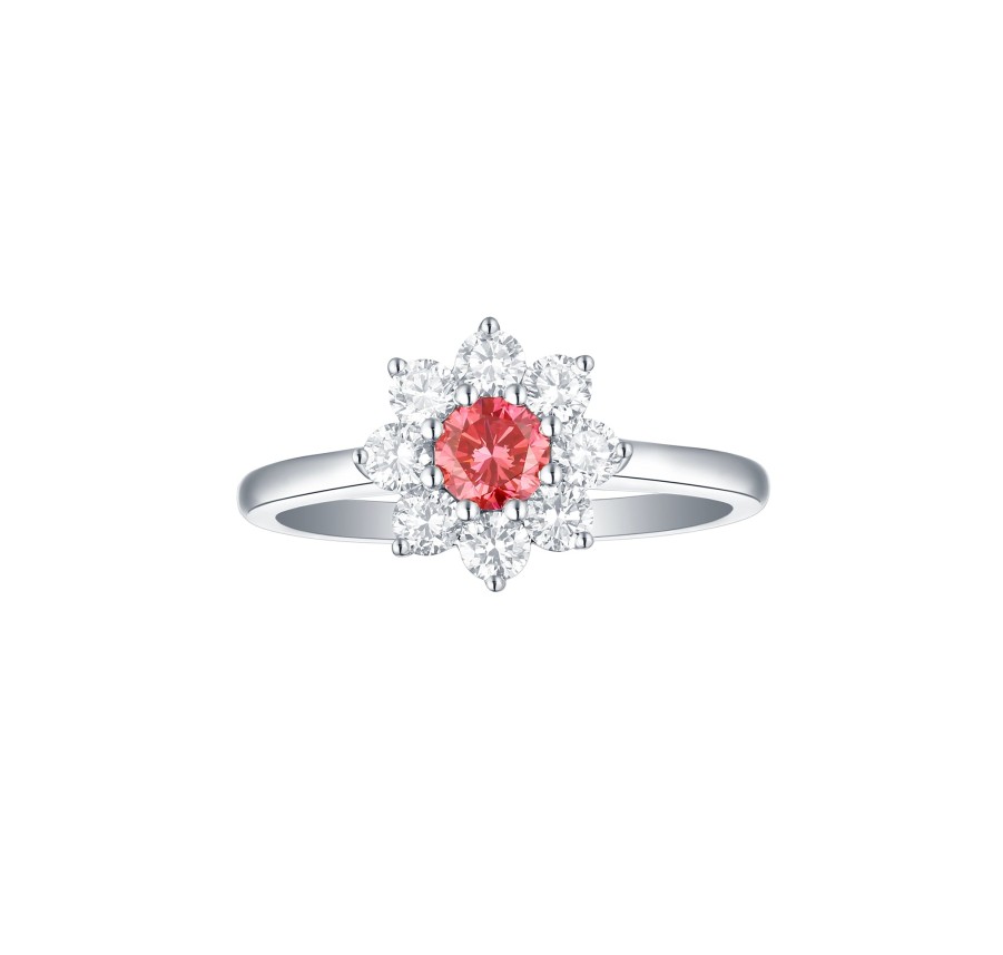 Rings Smiling Rocks | Souffle Pink 0.90Ctw Lab Grown Diamond Flower Ring R-00524Pnk White Gold