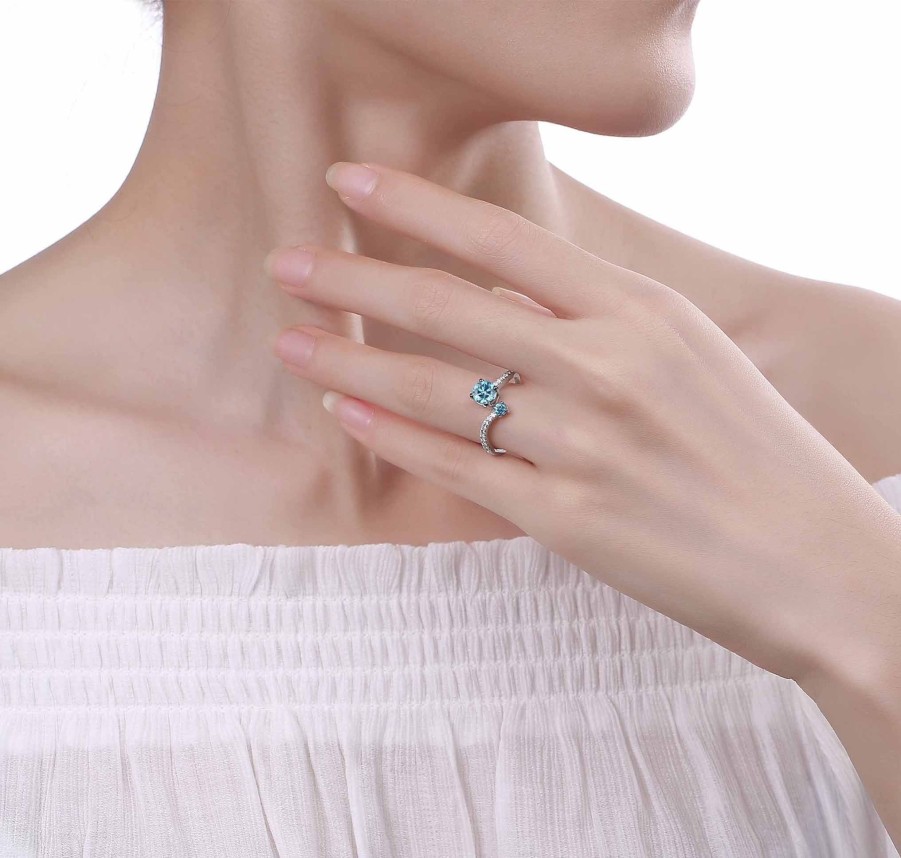 Rings Smiling Rocks | Blush Blue 0.95Ctw Two-Stone Diamond Ring R-00487Blu White Gold