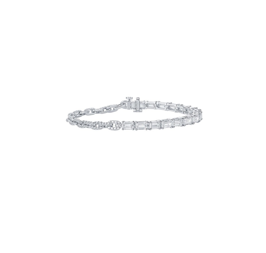 Bracelets Smiling Rocks | Lab Grown 8.94Ct Tennis With Chain Diamond Bracelet White Gold