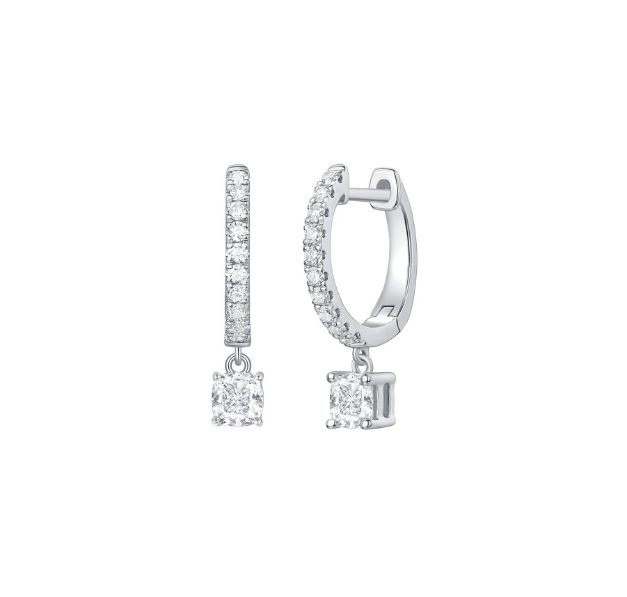 Earrings Smiling Rocks | Lab Grown Diamond 0.87Ct Cushion Dangling Hoop Earrings