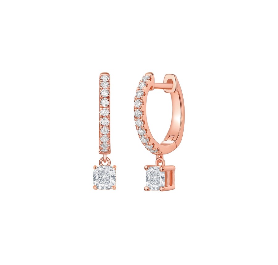 Earrings Smiling Rocks | Lab Grown Diamond 0.87Ct Cushion Dangling Hoop Earrings