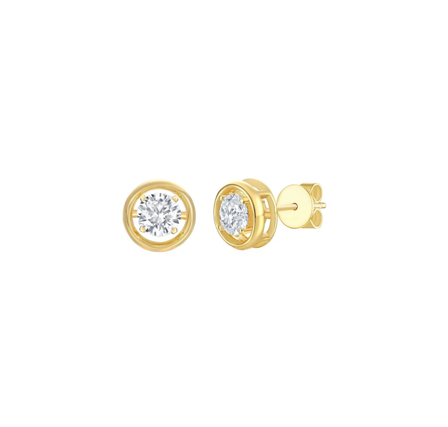 Earrings Smiling Rocks | Lab Grown 0.95Ctw Solitaire Stud Frame Earrings E-03734Wht Yellow Gold