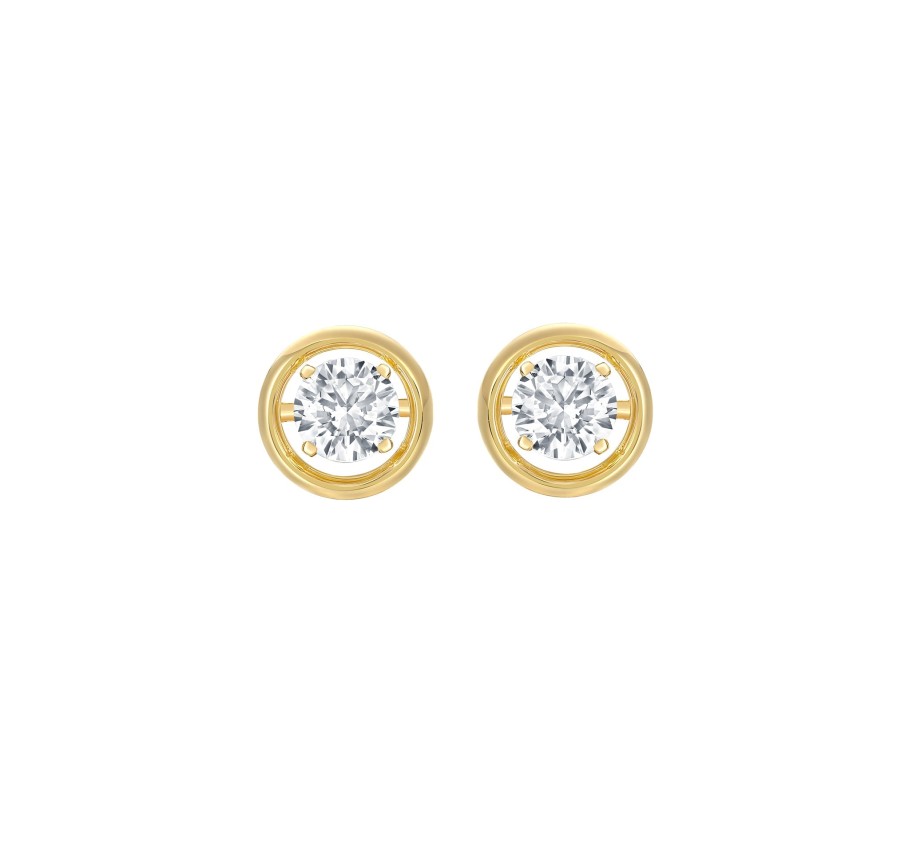 Earrings Smiling Rocks | Lab Grown 0.95Ctw Solitaire Stud Frame Earrings E-03734Wht Yellow Gold