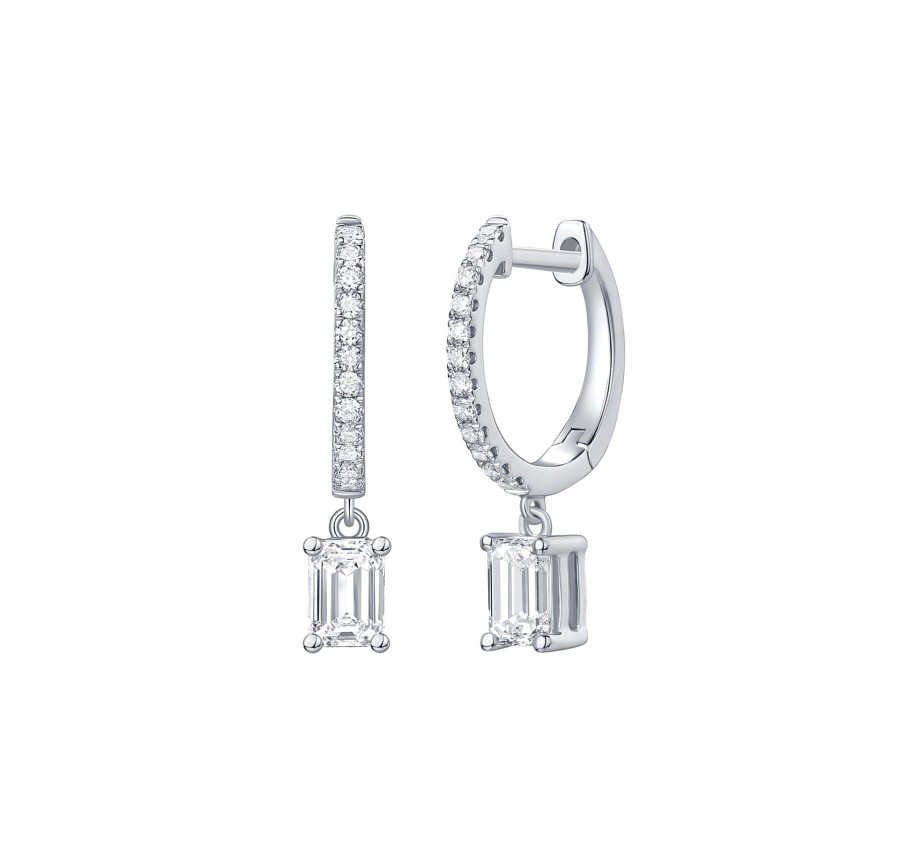 Earrings Smiling Rocks | Lab Grown Diamond 0.75Ct Emerald Dangling Hoop Earrings