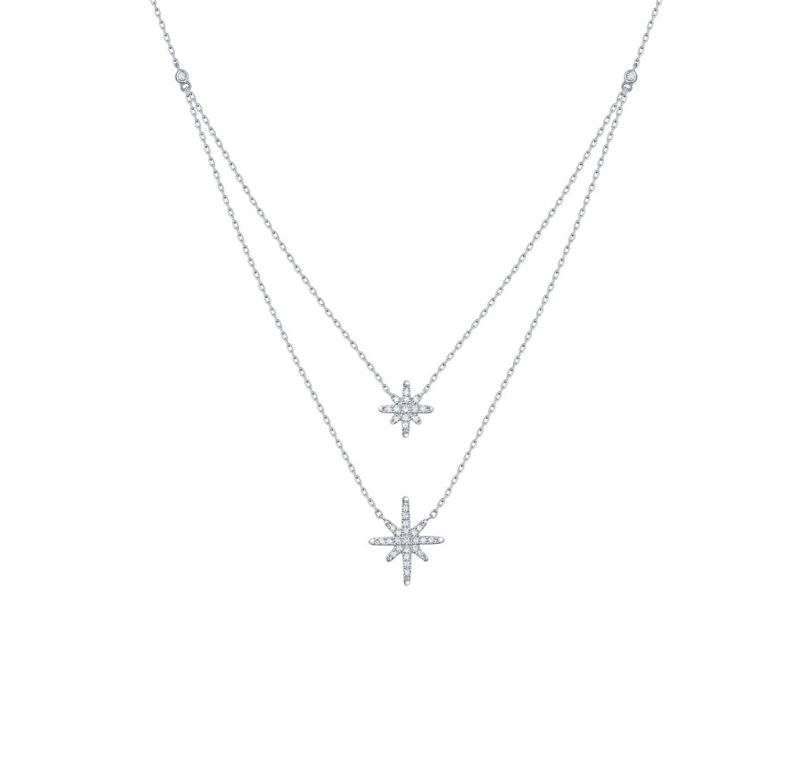 Necklaces Smiling Rocks | Double Layered 0.30Ctw Lab Grown Diamonds Stars Necklace Nl-00681Wht White Gold