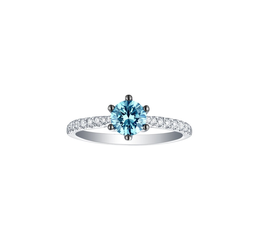 Rings Smiling Rocks | Blush Blue 1Ctw Solitaire Diamond Ring R-00519Blu White Gold