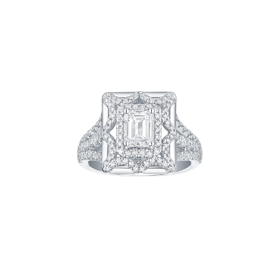 Rings Smiling Rocks | Bridal 2.04Ctw Emerald Halo Ring Lab Grown Diamond R-00570Wht White Gold