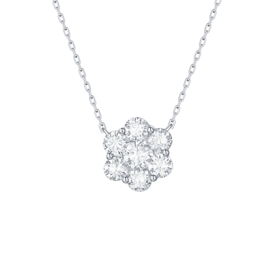 Necklaces Smiling Rocks | Essentials 1.47Ct Cluster Flower Necklace Nl-00088Wht