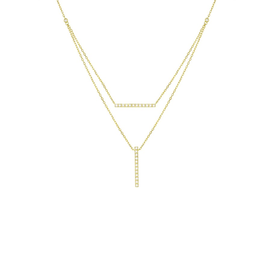 Necklaces Smiling Rocks | Double Layered 0.30Ctw Lab Grown Diamonds Bar Necklace Nl-00680Wht Yellow Gold