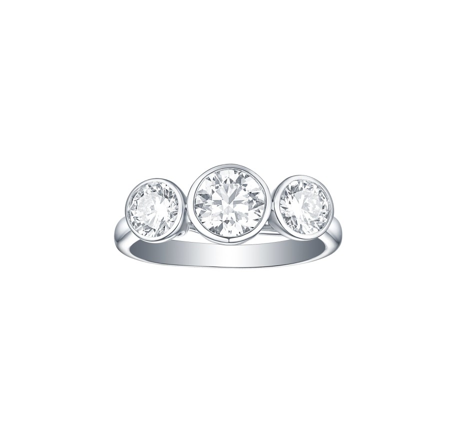 Rings Smiling Rocks | Essentials 2Ct Three Stone Bezel Ring R-00042Wht