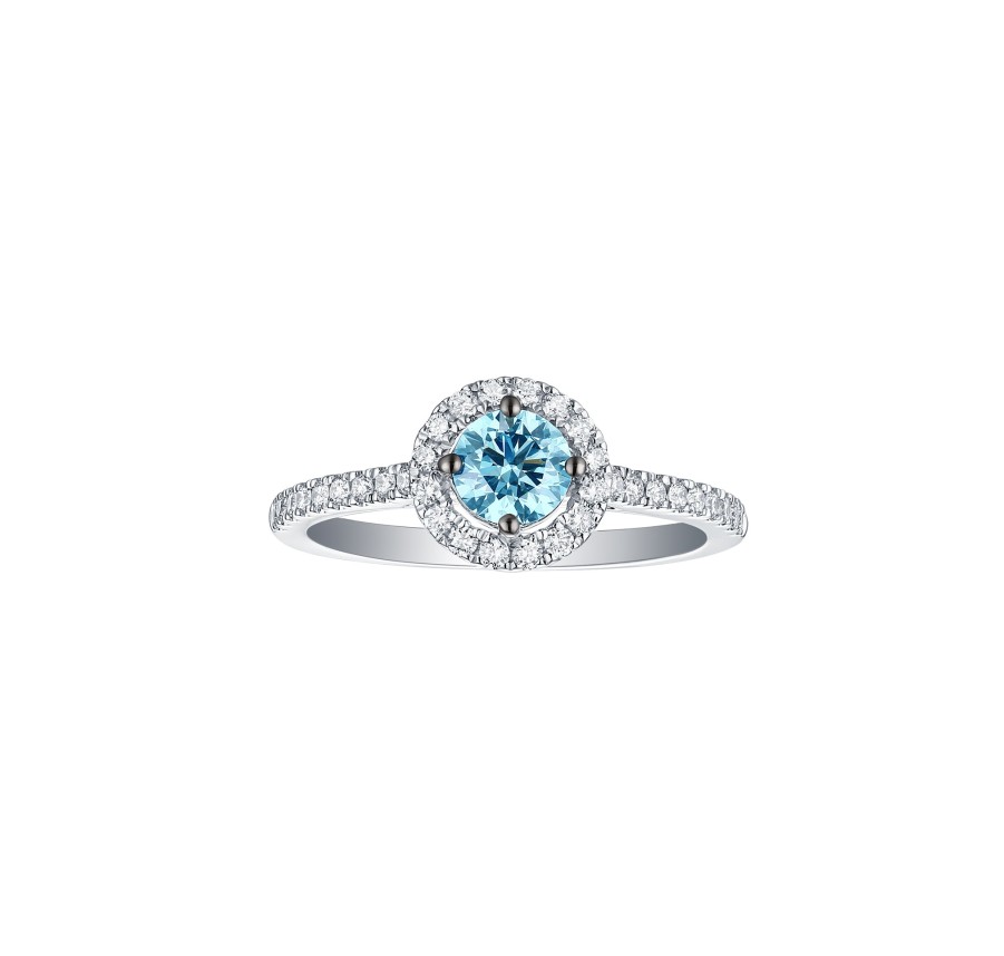 Rings Smiling Rocks | Blush Blue 0.80Ctw Halo Diamond Ring R-00474Blu White Gold