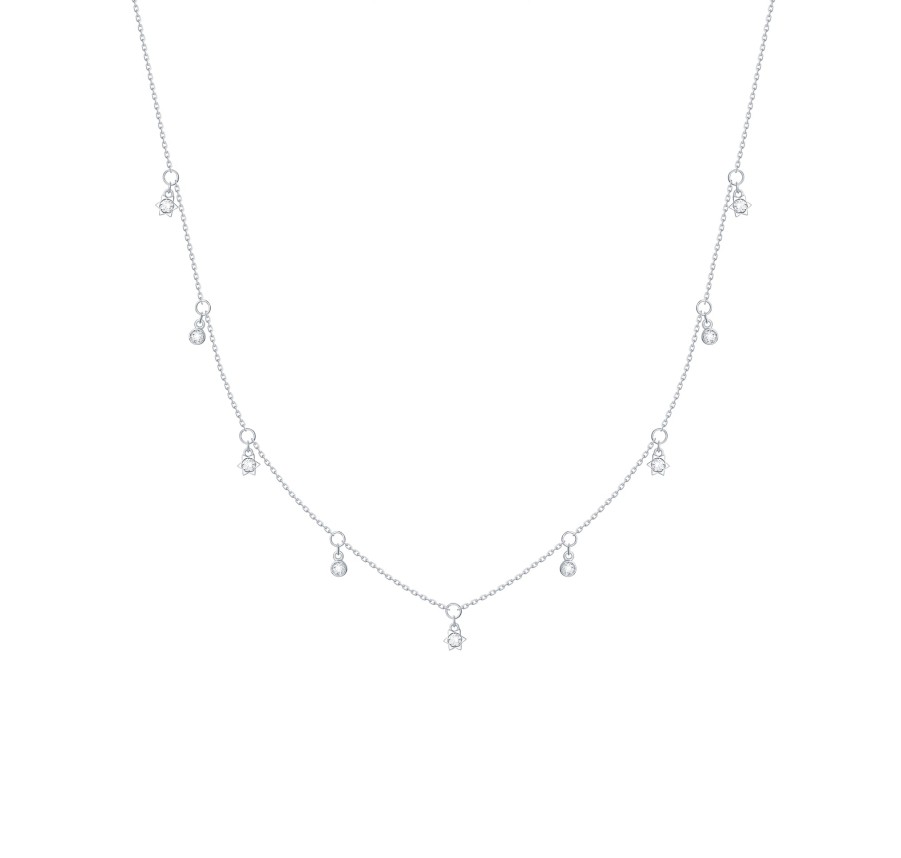 Necklaces Smiling Rocks | Essentials 0.59Ct 9 Rocks Chain Necklace Nl-00286Wht