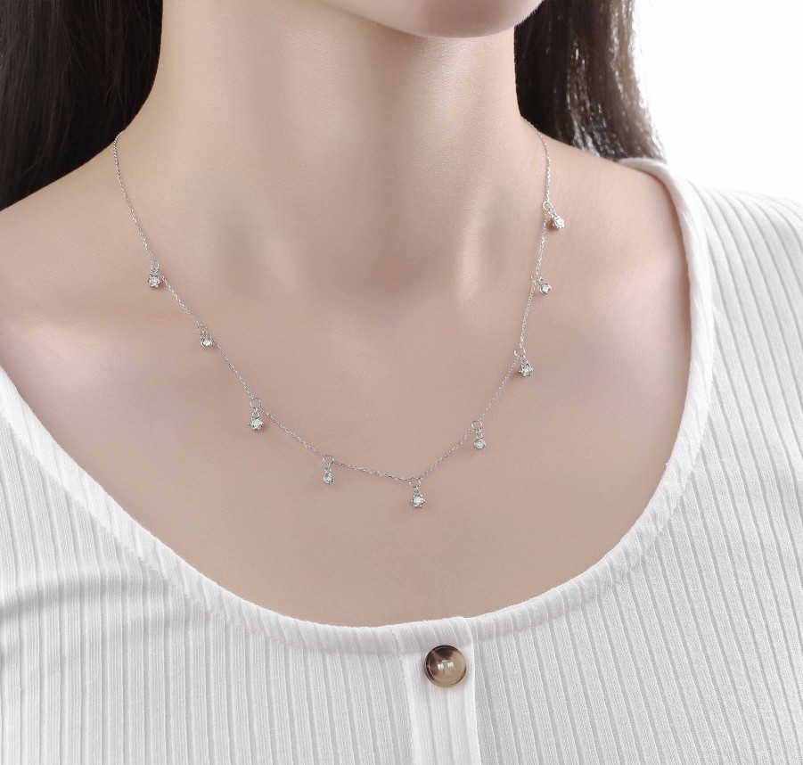 Necklaces Smiling Rocks | Essentials 0.59Ct 9 Rocks Chain Necklace Nl-00286Wht