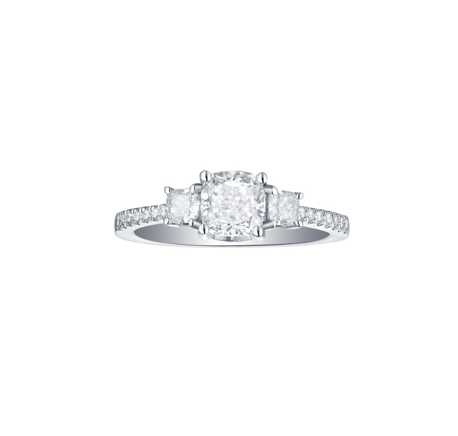 Rings Smiling Rocks | Bridal 1.52Ctw Three Stone Cushion Ring Lab Grown Diamond R-00559Wht White Gold