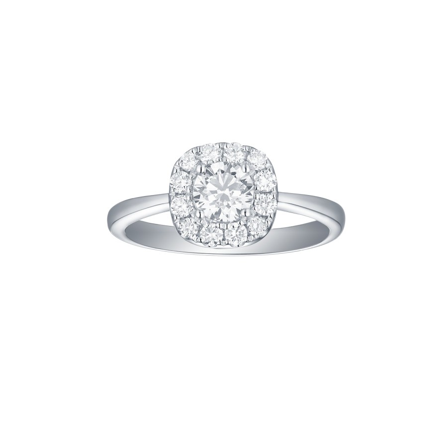 Rings Smiling Rocks | Engagement 0.84Ct Cushion Halo Ring R-00070Wht