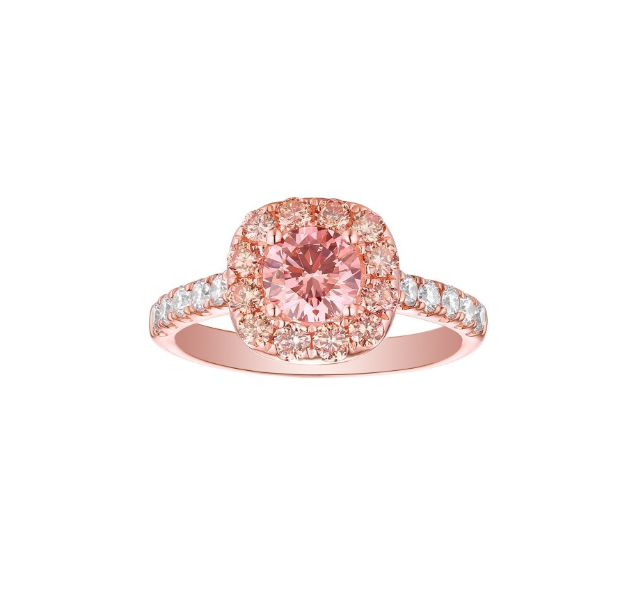 Rings Smiling Rocks | Souffle Pink 1.64Ctw Halo With Diamond Shank Ring R-00076Pnk Rose Gold